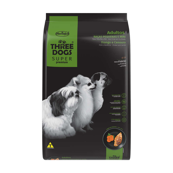Ração Three Dogs Super Premium Adulto Peq Mini Frango Cenoura